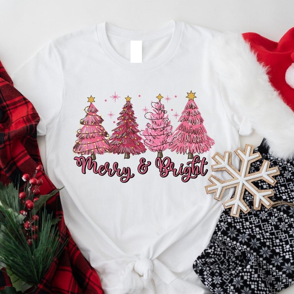 Bright Christmas Trees, Women's Christmas Shirt white